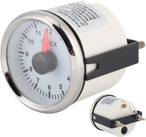 60Mm Auto Uhr-Fydun Car Instruments - Dial Clock Meter, 2in Universal 0‑12 Hourmeter Clock Meter GaugeClock Instrument Panel Gauges Display Red Backlight 12V/24V (Silver Frame on White) in Saudi Arabia