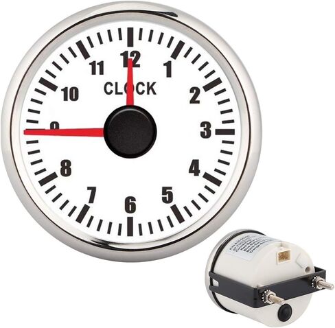 60Mm Auto Uhr-Fydun Car Instruments - Dial Clock Meter, 2in Universal 0‑12 Hourmeter Clock Meter GaugeClock Instrument Panel Gauges Display Red Backlight 12V/24V (Silver Frame on White) in Saudi Arabia