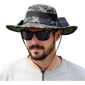 Wide Brim Solar Fan Hat, Hat with Solar Fans Built in, Large Fishing Hat with Fans for Men, for Outdoor Hiking Camping Fishing Garden, UPF 50+ Sun Breathable,Dark Gray Camouflage in Saudi Arabia