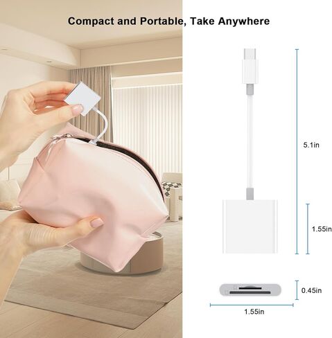 قارئ بطاقة USB C SD متوافق مع iPhone 16/16 Plus/16 Pro/16 Pro Max/15/15 Plus/15 Pro/15 Pro Max ، Slot Card Slot Micro SD/SD Card Card Card Card Card Adapter SD SD ، المكونات والتشغيل in Saudi Arabia