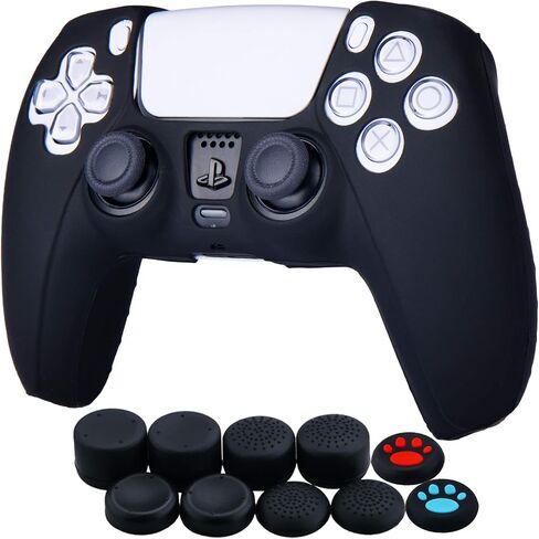 Silicone Cover Skin Case for PS5 Controller x 1(Black) with Thumb Grips x 10 in Saudi Arabia