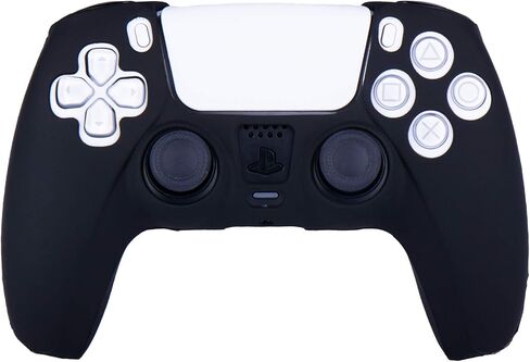 Silicone Cover Skin Case for PS5 Controller x 1(Black) with Thumb Grips x 10 in Saudi Arabia
