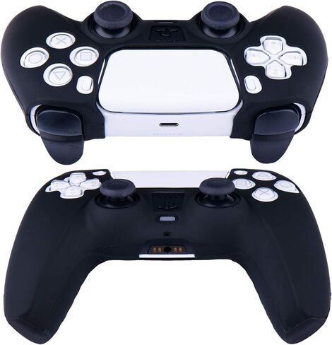 Silicone Cover Skin Case for PS5 Controller x 1(Black) with Thumb Grips x 10 in Saudi Arabia