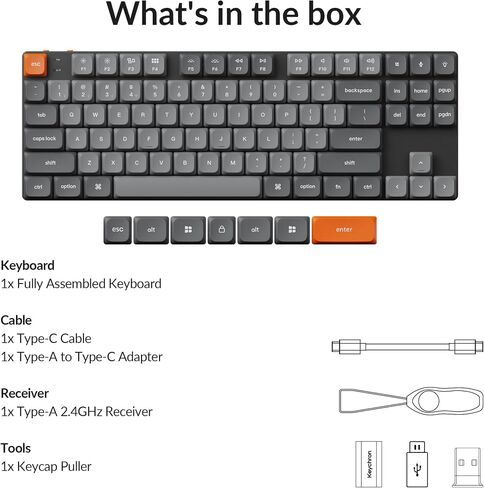 Keychron K1 Max QMK/Via 2.4 GHz و Bluetooth اللاسلكي لوحة مفاتيح ميكانيكية مخصصة لـ MAC/Windows/Linux ، TKL (80 ٪) تخطيط LOW-PROFILE BACKLAY BACKLIDA in Saudi Arabia