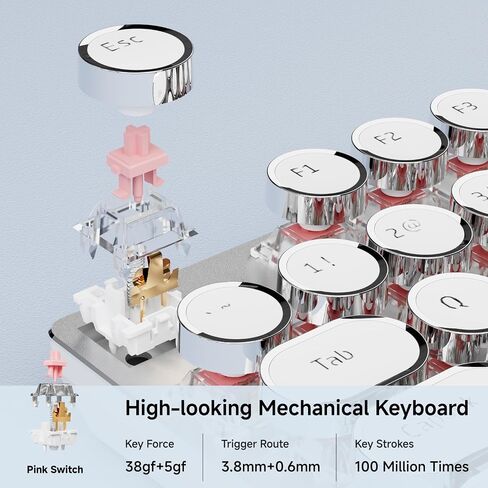 EWEADN Typewriter Style Mechanical Gaming Keyboard, Wired Mechanical Keyboards,104 Keys Backlit LED Keyboards, Media Control Knob, Wired Computer Keyboard White Switch for Windows/Mac/PC-Dark Pink in Saudi Arabia