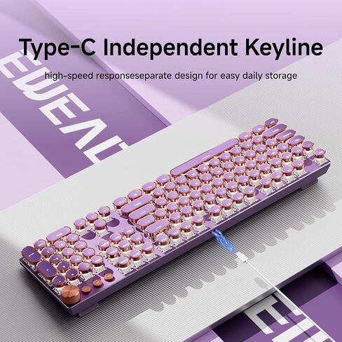 EWEADN Typewriter Style Mechanical Gaming Keyboard, Wired Mechanical Keyboards,104 Keys Backlit LED Keyboards, Media Control Knob, Wired Computer Keyboard White Switch for Windows/Mac/PC-Dark Pink in Saudi Arabia
