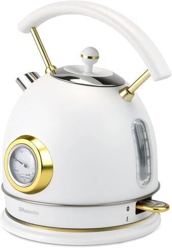 Rasonic Classic Retro Electric Kettle, 1.8L Stainless Steel, 1500W Fast Quiet Boiling, Temperature Gauge, LED Light, Auto Shut-Off, Home & Office Use - White and Champagne Gold in Saudi Arabia
