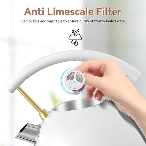 Rasonic Classic Retro Electric Kettle, 1.8L Stainless Steel, 1500W Fast Quiet Boiling, Temperature Gauge, LED Light, Auto Shut-Off, Home & Office Use - White and Champagne Gold in Saudi Arabia