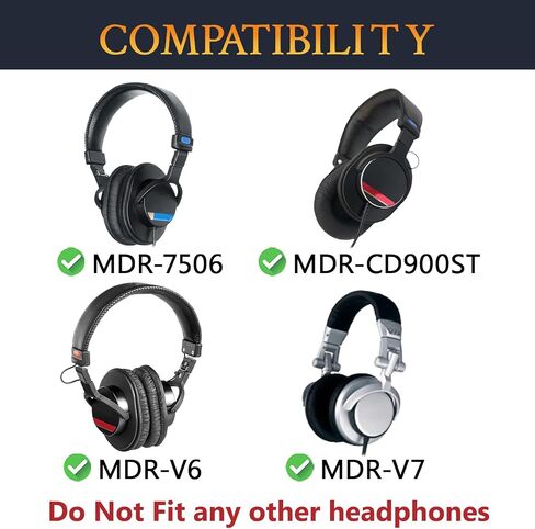 SOULWIT Replacement Earpads for Sony MDR-7506 MDR-V6 MDR-V7 MDR-CD900ST Monitor Headphones, Ear Pads Cushions with Softer Protein Leather, High-Density Foam - Black in Saudi Arabia