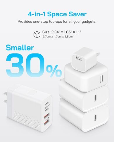 40W USB C Block Charger | كتل شحن سريعة 4 منفذ (2 USB-C + 2 USB-A) | PD3.0/QC3.0 شاحن جدار مضغوط لـ I Phone 16/14/14/13/11/11/X/8 ، Galaxy S25/S24/S23/S22 ، I Pad ، Pods Air & More (2-pack) in Saudi Arabia
