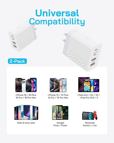 40W USB C Block Charger | كتل شحن سريعة 4 منفذ (2 USB-C + 2 USB-A) | PD3.0/QC3.0 شاحن جدار مضغوط لـ I Phone 16/14/14/13/11/11/X/8 ، Galaxy S25/S24/S23/S22 ، I Pad ، Pods Air & More (2-pack) in Saudi Arabia