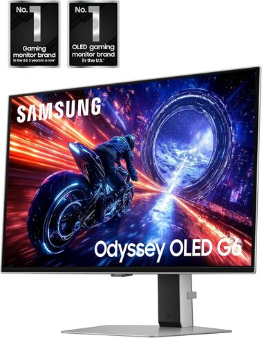 SAMSUNG 27" Odyssey OLED G6 G60SF QHD QD-OLED Gaming Monitor, 500Hz Refresh Rate, 0.03ms (GtG) Response Time, G-Sync Compatible, VESA DisplayHDR TrueBlack 500, LS27FG602SNXZA, 2025, 3 Yr Warranty in Saudi Arabia