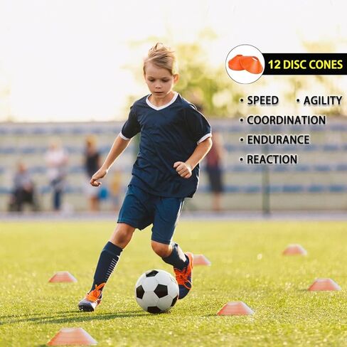 مجموعة معدات تدريب السرعة والرشاقة - تتضمن سلم خفة الحركة (20 قدمًا) و5 حواجز و10 مخاريط ومدرّب كرة القدم وحبل القفز و4 أوتاد فولاذية لممارسة الرياضة في الهواء الطلق وكرة القدم والتنس وكرة السلة. in Kuwait