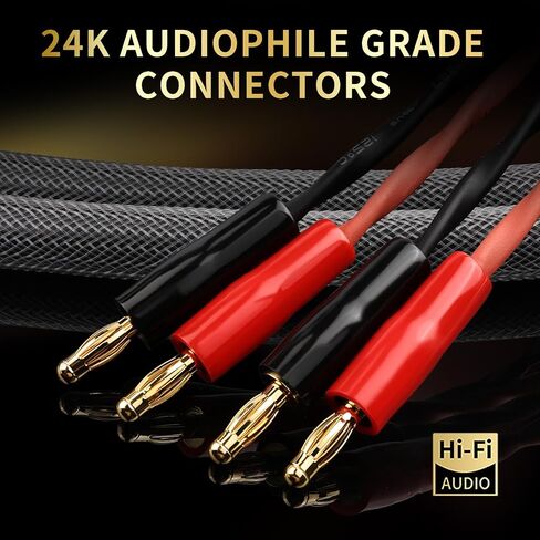 14AWG Audiophile HiFi Speaker Audio Cable–6N OFC Core,24K Gold-Plated Banana Plugs,Compatible with Amplifier,Speakers,AV Receiver & Home Theater(8.20ft/2.5m) 2-Pack in Kuwait