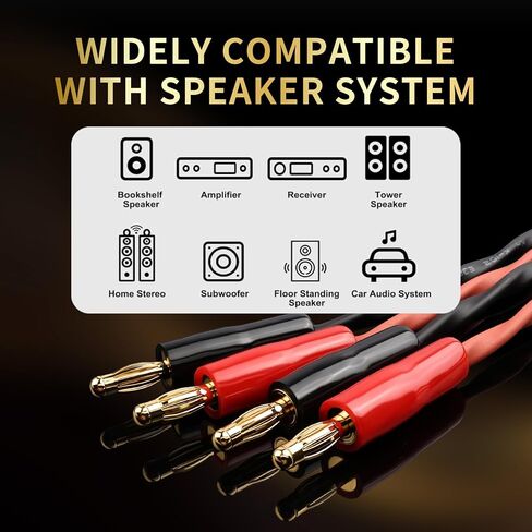 14AWG Audiophile HiFi Speaker Audio Cable–6N OFC Core,24K Gold-Plated Banana Plugs,Compatible with Amplifier,Speakers,AV Receiver & Home Theater(8.20ft/2.5m) 2-Pack in Kuwait
