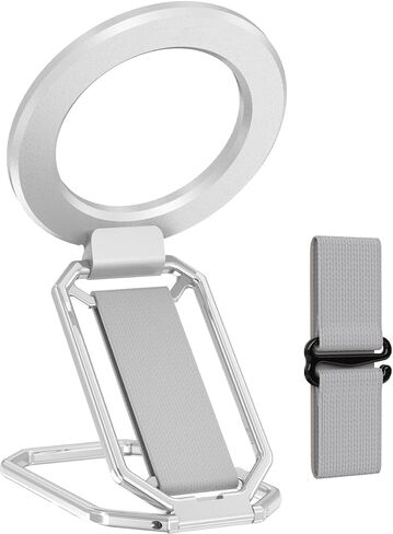 (2025 Upgraded) 4-in-1 Magnetic Phone Grip Stand for MagSafe with Finger Strap Loop, Removable Ring Holder for iPhone 16 Pro Max 15 14 13 12, Kickstand for Hands-Free View at Home Work Travel - Silver in Saudi Arabia