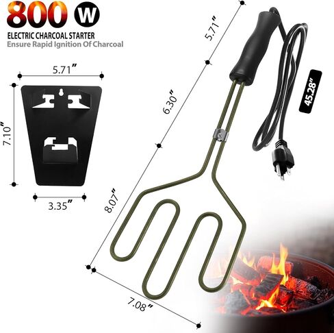 Electric Charcoal Starter 800W - Superior Fire Lighter for BBQ Grill Fireplace Smoker Campfires Coal Easy & Quick Ignite Briquettes, SUS304 Heat Element Coils with 3.8ft Power Cord with Wall Mount in Saudi Arabia