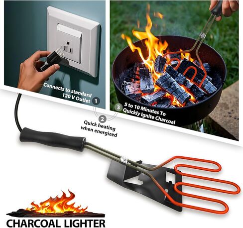 Electric Charcoal Starter 800W - Superior Fire Lighter for BBQ Grill Fireplace Smoker Campfires Coal Easy & Quick Ignite Briquettes, SUS304 Heat Element Coils with 3.8ft Power Cord with Wall Mount in Saudi Arabia