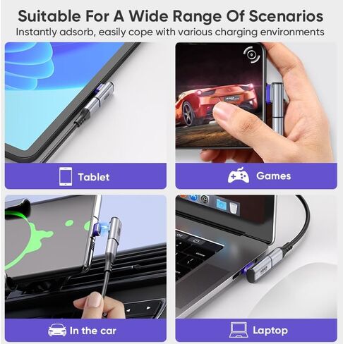 24pin 240W USB C محول مغناطيسي الزاوية اليمنى (2 حزمة) USB C إلى محول USBC مع USB4 40GBPS 8K 60Hz ، Type C Connector 90 درجة لـ Thunderbolt 3/4 ، MA-Book Pro/Air Switch ، Tablet More Type C Device in Kuwait