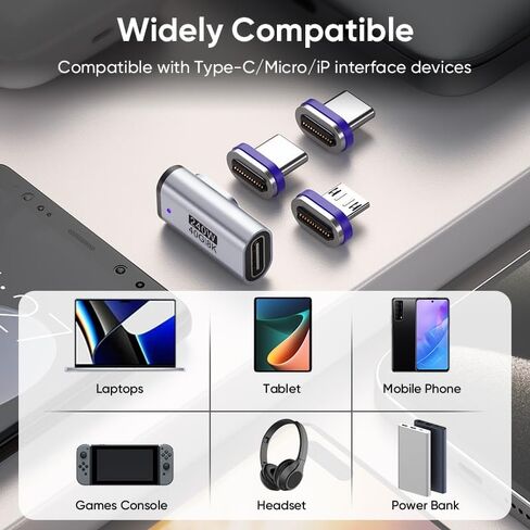 24pin 240W USB C محول مغناطيسي الزاوية اليمنى (2 حزمة) USB C إلى محول USBC مع USB4 40GBPS 8K 60Hz ، Type C Connector 90 درجة لـ Thunderbolt 3/4 ، MA-Book Pro/Air Switch ، Tablet More Type C Device in Kuwait