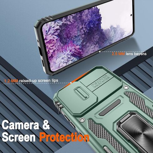 ATUMP for Samsung Galaxy S20 Plus Case with [2 Pack] HD Screen Protector & Slide Camera Cover, 360° Rotation Ring Kickstand [Military Grade] Shockproof Protective Case for Galaxy S20+, Black in Kuwait