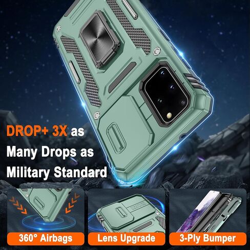 ATUMP for Samsung Galaxy S20 Plus Case with [2 Pack] HD Screen Protector & Slide Camera Cover, 360° Rotation Ring Kickstand [Military Grade] Shockproof Protective Case for Galaxy S20+, Black in Kuwait