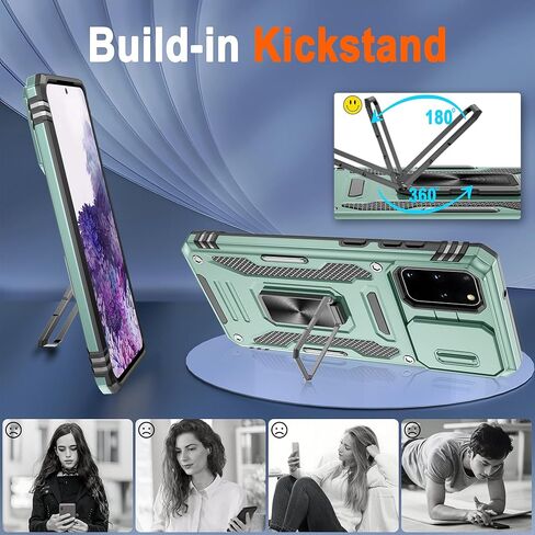 ATUMP for Samsung Galaxy S20 Plus Case with [2 Pack] HD Screen Protector & Slide Camera Cover, 360° Rotation Ring Kickstand [Military Grade] Shockproof Protective Case for Galaxy S20+, Black in Kuwait