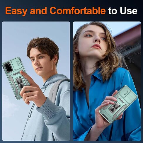 ATUMP for Samsung Galaxy S20 Plus Case with [2 Pack] HD Screen Protector & Slide Camera Cover, 360° Rotation Ring Kickstand [Military Grade] Shockproof Protective Case for Galaxy S20+, Black in Kuwait