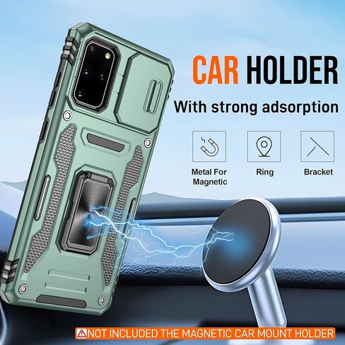 ATUMP for Samsung Galaxy S20 Plus Case with [2 Pack] HD Screen Protector & Slide Camera Cover, 360° Rotation Ring Kickstand [Military Grade] Shockproof Protective Case for Galaxy S20+, Black in Kuwait