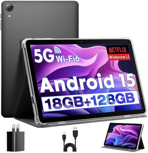 Android Tablets 10 Inch Tablet Android 15 Tablet, Octa-Core, 18GB RAM+128GB ROM+1TB Expand, 1280x800 IPS Display, Tablets for Adults, Widevine L1, GPS, 2.4G/5G WiFi, 5MP+8MP Camera, BT5.4, Black in Saudi Arabia