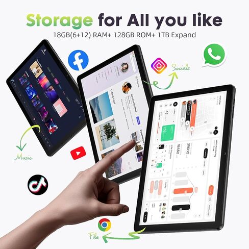 Android Tablets 10 Inch Tablet Android 15 Tablet, Octa-Core, 18GB RAM+128GB ROM+1TB Expand, 1280x800 IPS Display, Tablets for Adults, Widevine L1, GPS, 2.4G/5G WiFi, 5MP+8MP Camera, BT5.4, Black in Saudi Arabia