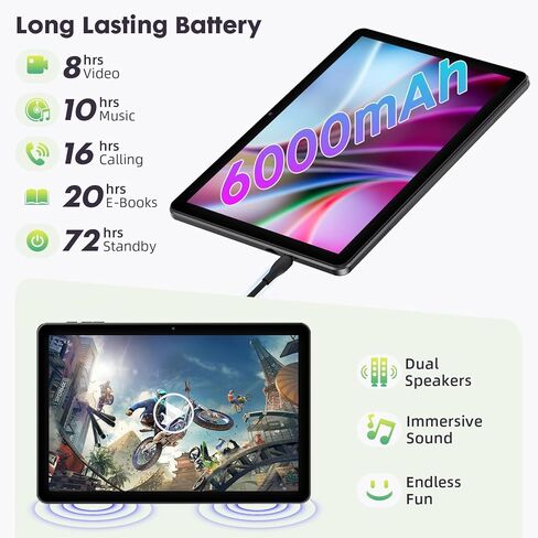 Android Tablets 10 Inch Tablet Android 15 Tablet, Octa-Core, 18GB RAM+128GB ROM+1TB Expand, 1280x800 IPS Display, Tablets for Adults, Widevine L1, GPS, 2.4G/5G WiFi, 5MP+8MP Camera, BT5.4, Black in Saudi Arabia
