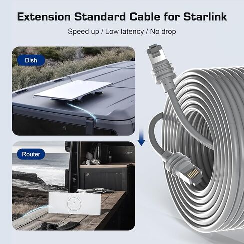 كابل Starlink Gen 3 165 قدمًا/50 مترًا ، كبل استبدال Starlink Actualed ، كابل V3 بديل مقاوم للماء للأقمار الصناعية المستطيلة ، كابل تمديد متين in Saudi Arabia