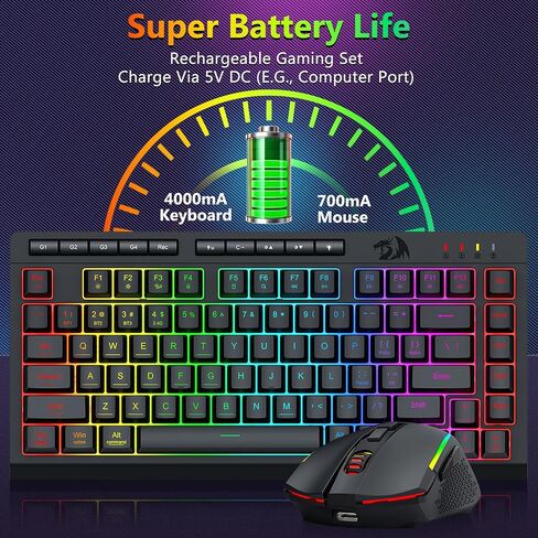 Redragon Wireless Gaming Keyboard and Mouse Combo, Bluetooth/2.4G/USB-C, RGB Backlit, Macro Keys, Rechargeable, Software Support, 75% Portable Quiet Membrane Keyboard & 12800 DPI Mouse in Saudi Arabia
