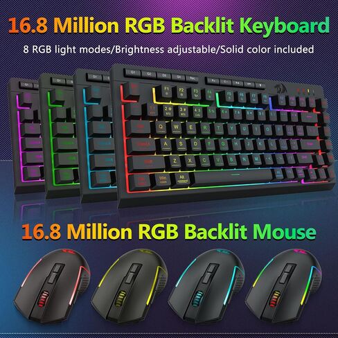 Redragon Wireless Gaming Keyboard and Mouse Combo, Bluetooth/2.4G/USB-C, RGB Backlit, Macro Keys, Rechargeable, Software Support, 75% Portable Quiet Membrane Keyboard & 12800 DPI Mouse in Saudi Arabia