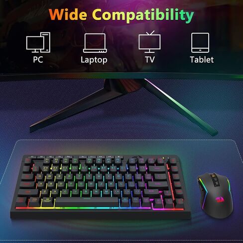 Redragon Wireless Gaming Keyboard and Mouse Combo, Bluetooth/2.4G/USB-C, RGB Backlit, Macro Keys, Rechargeable, Software Support, 75% Portable Quiet Membrane Keyboard & 12800 DPI Mouse in Saudi Arabia