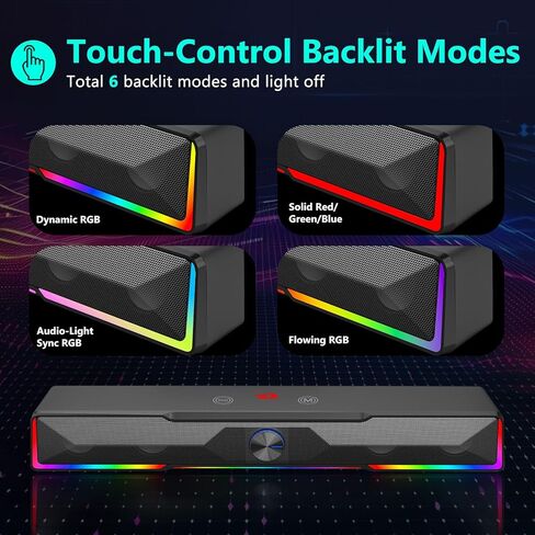 Redragon GS516 مكبر صوت الكمبيوتر ، Bluetooth/USB سلكية الاتصال المزدوج الصوتية - صوتي واضح مع إضاءة الخلفية المزامنة مصارعة الصوت ، مقبض الصوت ، USB مدعوم من الكمبيوتر/التلفزيون/الكمبيوتر اللوحي ، الأسود in Saudi Arabia