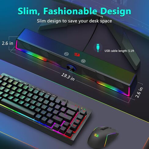 Redragon GS516 مكبر صوت الكمبيوتر ، Bluetooth/USB سلكية الاتصال المزدوج الصوتية - صوتي واضح مع إضاءة الخلفية المزامنة مصارعة الصوت ، مقبض الصوت ، USB مدعوم من الكمبيوتر/التلفزيون/الكمبيوتر اللوحي ، الأسود in Saudi Arabia