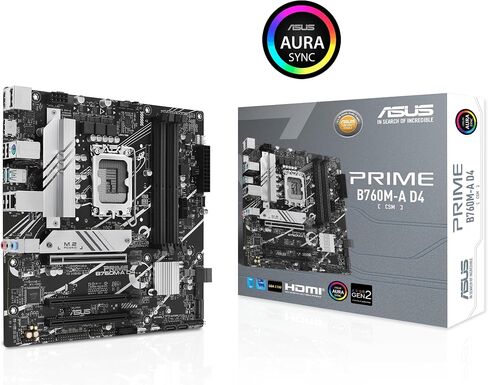 ASUS PRIME B760M-A D4-CSM Intel B760 (LGA 1700) MATX CSM Motherboard ، PCIE 4.0 ، DDR4 ، 2X M.2 ، 2.5GB LAN ، DP ، 2X HDMI ، SATA 6 GBPS ، USB Type-C ، Aura Sync ، ASUS Control Center Express in Saudi Arabia