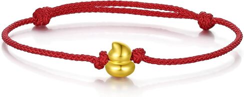 ZHOU LIU FU 24K Solid Gold Bracelets, Real Pure Gold Jewelry Adjustable Gourd Red Braided Bracelets for Women Men Teen Girls in Kuwait