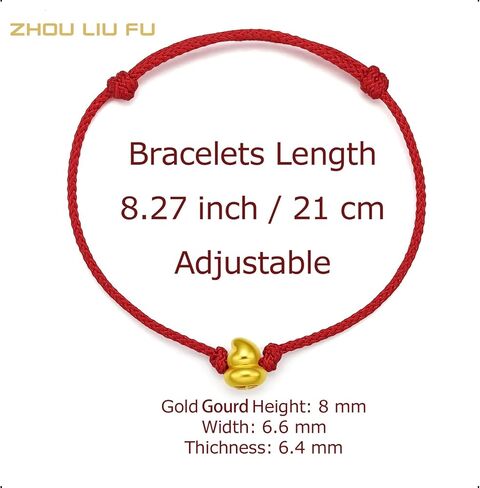 ZHOU LIU FU 24K Solid Gold Bracelets, Real Pure Gold Jewelry Adjustable Gourd Red Braided Bracelets for Women Men Teen Girls in Kuwait