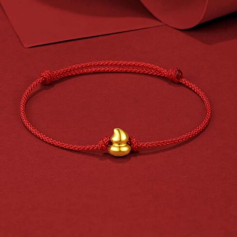 ZHOU LIU FU 24K Solid Gold Bracelets, Real Pure Gold Jewelry Adjustable Gourd Red Braided Bracelets for Women Men Teen Girls in Kuwait