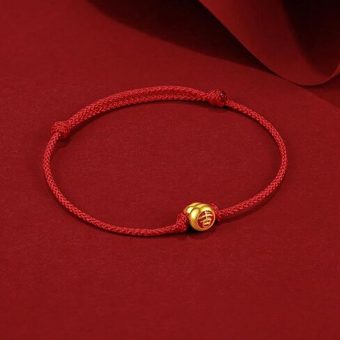 ZHOU LIU FU 24K Solid Gold Bracelets, Real Pure Gold Jewelry Adjustable Gourd Red Braided Bracelets for Women Men Teen Girls in Kuwait