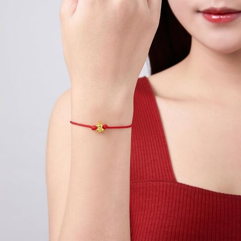 ZHOU LIU FU 24K Solid Gold Bracelets, Real Pure Gold Jewelry Adjustable Gourd Red Braided Bracelets for Women Men Teen Girls in Kuwait