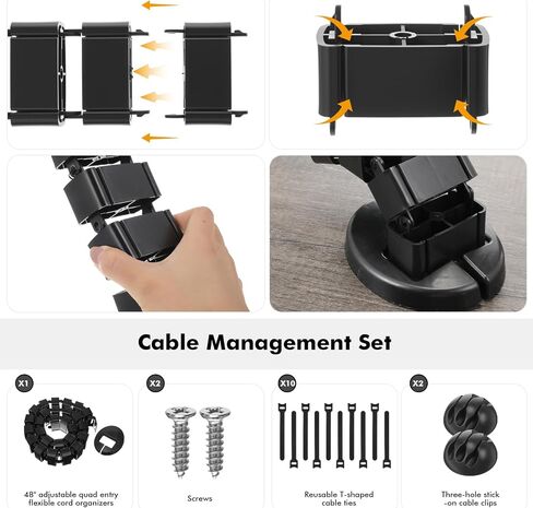 Yaomiao 1 Pack Under Desk Vertebrae Cable Management Kit Standing Desk 48'' Adjustable Quad Entry Flexible Cord Organizer with Ties, Stick-on Clips Cable Management Set for Home User Office Worker in Saudi Arabia