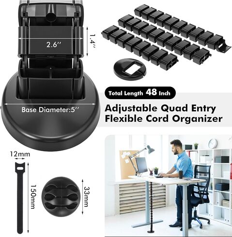 Yaomiao 1 Pack Under Desk Vertebrae Cable Management Kit Standing Desk 48'' Adjustable Quad Entry Flexible Cord Organizer with Ties, Stick-on Clips Cable Management Set for Home User Office Worker in Saudi Arabia
