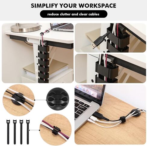 Yaomiao 1 Pack Under Desk Vertebrae Cable Management Kit Standing Desk 48'' Adjustable Quad Entry Flexible Cord Organizer with Ties, Stick-on Clips Cable Management Set for Home User Office Worker in Saudi Arabia