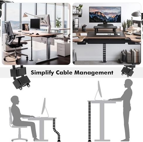 Yaomiao 1 Pack Under Desk Vertebrae Cable Management Kit Standing Desk 48'' Adjustable Quad Entry Flexible Cord Organizer with Ties, Stick-on Clips Cable Management Set for Home User Office Worker in Saudi Arabia
