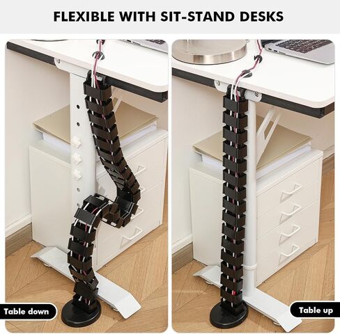 Yaomiao 1 Pack Under Desk Vertebrae Cable Management Kit Standing Desk 48'' Adjustable Quad Entry Flexible Cord Organizer with Ties, Stick-on Clips Cable Management Set for Home User Office Worker in Saudi Arabia