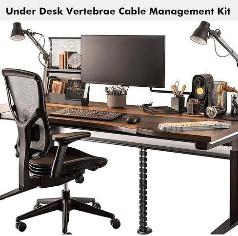 Yaomiao 1 Pack Under Desk Vertebrae Cable Management Kit Standing Desk 48'' Adjustable Quad Entry Flexible Cord Organizer with Ties, Stick-on Clips Cable Management Set for Home User Office Worker in Saudi Arabia